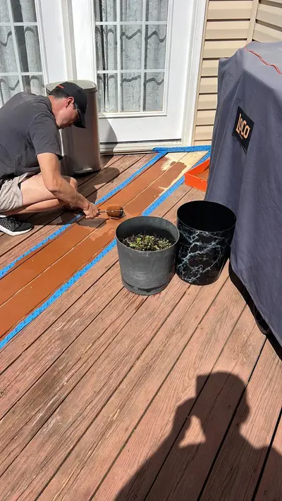Re-staining repaired deck boards